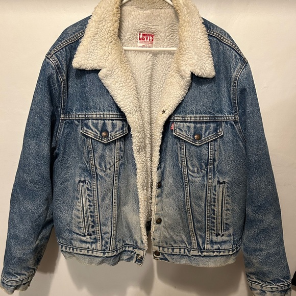 Vintage Levis San Francisco Denim Jean Trucker Jacket Size 50 R Sherpa Lined USA - Picture 2 of 13